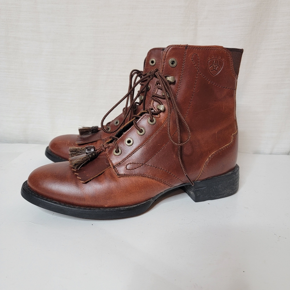 Ariat Womens Competitor 01 Brown Leather Lace Up Roper Boots Western 7.5 M